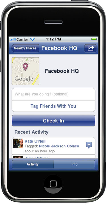 Tagování přítel v aplikace iPhone Facebook Places